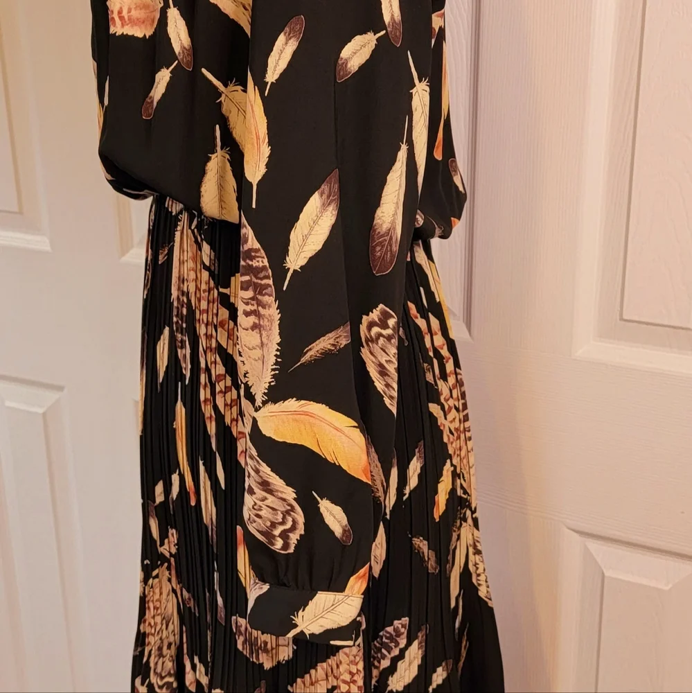 Pinky Otto Black Leaves Print Dress Sz. S - Picture 7 of 9